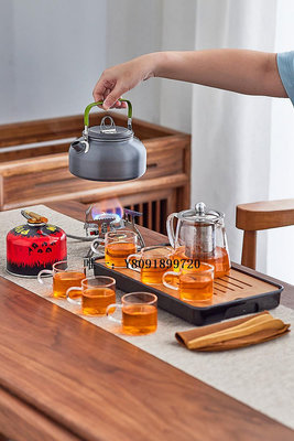茶具套裝便捷式玻璃旅行茶具套裝戶外喝茶裝備野外露營泡茶帶燒水壺煮茶爐旅行茶具