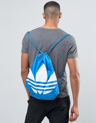 【全新正品附圖】愛迪達Adidas AJ8987 藍色 大LOGO 三葉草 束口袋 健身 提袋 購物袋 非黑粉紅