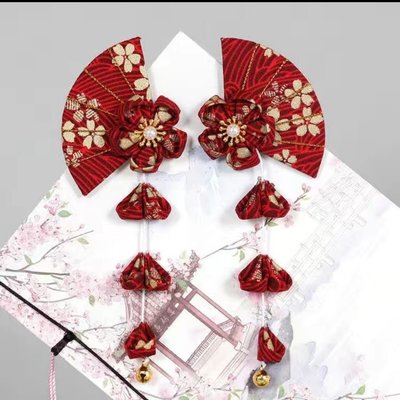 日系和風發飾和服漢服頭飾流蘇櫻花發夾古裝扇形表演寫真發夾古風