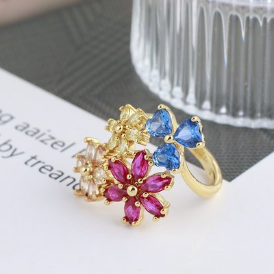現貨熱銷-Kate Spade 小眾創意設計花簇造型鑲嵌彩色水鑽女生時尚戒指指環