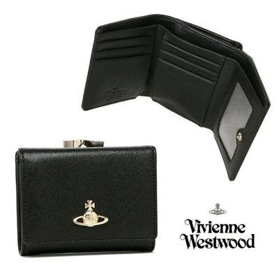 Vivienne Westwood (黑色) 真皮防刮壓紋 三摺短夾 皮夾 錢包｜100%全新正品｜特價!