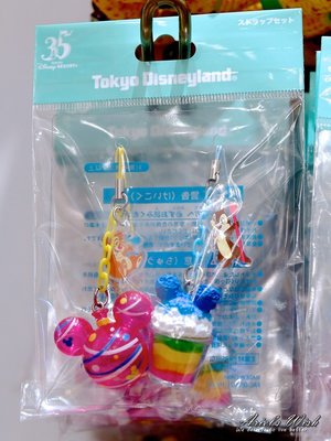 Ariel's Wish日本東京迪士尼夏季童玩節戲水節花火節慶典限量奇奇蒂蒂米奇水球刨冰冰淇淋玉米-手機吊飾品兩入組現貨