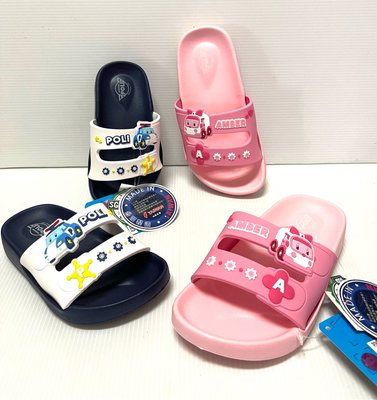 正版 poli 波力 安寶 救援小警車34013/6藍 粉色兒童輕量拖鞋(15-20公分）-