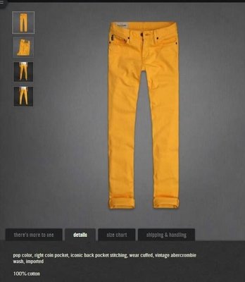 美國abercrombie Kids男孩A&F skinny jeans 16 silm黃色顯瘦窄版牛仔褲含運