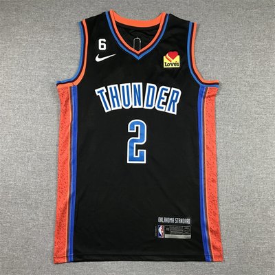 NBA 男式 2023NBA 俄克拉荷馬城雷霆隊 Shai Gilgeous-Alexander 黑色刺繡款籃球球衣