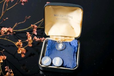 Wedgwood  經典 vintage 925銀 骨瓷藍 項鍊 耳環 耳夾 套組 原品牌盒附