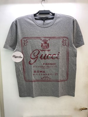 Gucci 灰色 Logo 圖案 圓領T恤 全新正品 男裝 歐洲精品