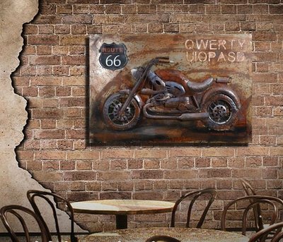 複古摩托車掛畫單幅酒吧餐廳咖啡店裝飾畫鐵藝無框畫沙發背景牆