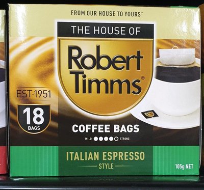 8/23前 一次買2盒 單盒319澳洲 Robert timms 義式濾袋咖啡18入/盒 最新到期日2023/12/23