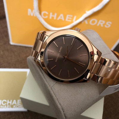 MICHAEL KORS Slim Runway 咖啡色錶盤 玫瑰金色不鏽鋼錶帶 石英 男士 女士手錶 中性腕錶MK3181