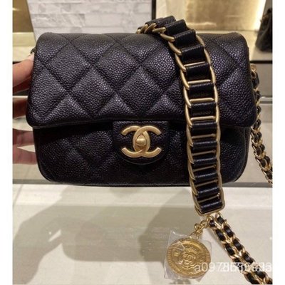 【日本二手】Chanel 新款 黑色 荔枝皮 MINI 18cm 方胖子 金幣 鍊帶包 AS2482