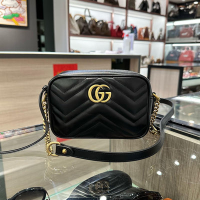 ⭐️香榭屋精品店⭐️ Gucci GG Marmont 448065 小款黑色牛皮古銅金W紋相機包 斜背包 (XC0846) 全新商品