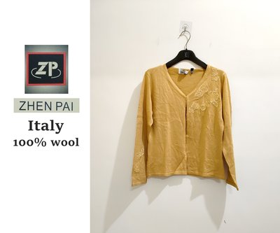 全新有吊牌 100%羊毛 原價3980元 義大利ZHEN PAI 刺繡純羊毛針織外套