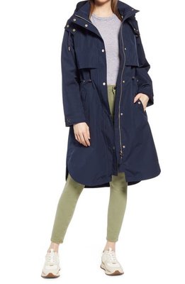 Miolla英國品牌Joules 淺霧綠色/深藍色/卡其色 拆帽款腰間繫帶長版防風防水外套/大衣