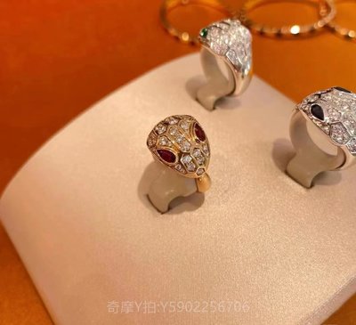 二手正品BVLGARI寶格麗 SERPENTI系列 18K玫瑰金戒指  鑽石蛇頭 戒指 AN857806