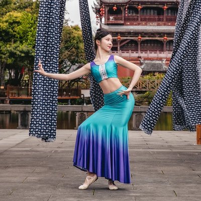 傣族舞蹈演出服女夏成人練習裙西雙版納孔雀舞魚尾裙少規格不同價格不一樣