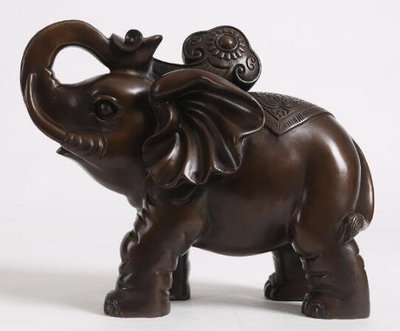 6665A 日式 招財純銅象擺件 銅雕刻招財招福大象銅製象擺飾福氣財福大象工藝品風水擺飾禮物