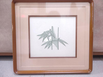 (日本畫卡)素人織錦作品"綠竹圖"畫卡/畫仙板+原裝木框（藝548）