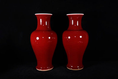 清康熙郎窯紅觀音瓶，高34.5×17厘米800519 瓷器 青花 粉彩【華夏尋寶】