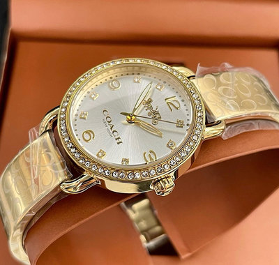 COACH Delancey 水鑽圈 銀白色錶盤 金色不鏽鋼手鐲式錶帶 女士 石英手錶 14502354