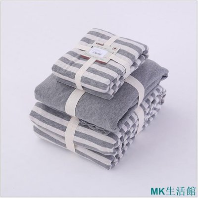 無印良品風四件組 MUJI同款 天竺棉 費 簡約條紋 裸睡床包 臺灣尺寸 兩用被 四件組 雙人加大床包 雙人床包-雙喜生