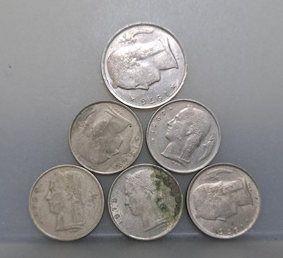 幣370 比利時1976年5法郎+61.69.75.76.79年1法郎硬幣 共6枚