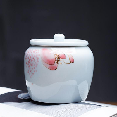 茶藝師 龍泉青瓷手繪茶葉罐陶瓷 儲茶罐茶具茶葉包裝盒綠茶密封罐小號