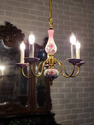 【卡卡頌  歐洲古董】法國 浪漫 粉紅 玫瑰 鄉村古典 瓷燈 (5燈) 歐洲老件 l0448 ✬