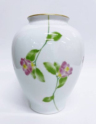 【日本古漾】340308 日本香蘭社 ピンク花柄花瓶 カメリア 金彩 花瓶