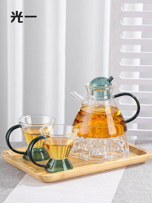 日式玻璃茶壺耐熱網紅兩人下午茶茶具水果花茶煮茶壺蠟燭加熱套裝