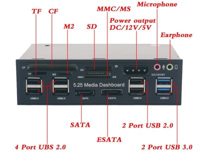 多合一電腦讀卡機 電腦擴充盒 USB3.0 2埠+USB2.0 6埠+SATA+ESATA+CF+TF+M2+SD
