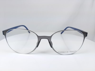 『逢甲眼鏡』PORSCHE DESIGN鏡框 全新正品 金屬灰圓框 透明藍鏡腳  微貓眼極簡設計【P8312 C】