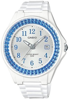 Free全館免運 CASIO LX-500H-2B 簡約三針水藍鑽框女錶 白色 yo潮飾飾品小舖