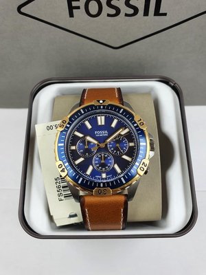 FOSSIL Garrett 藍色面錶盤 棕色皮革錶帶 三眼計時 石英 男士手錶 FS5625腕錶