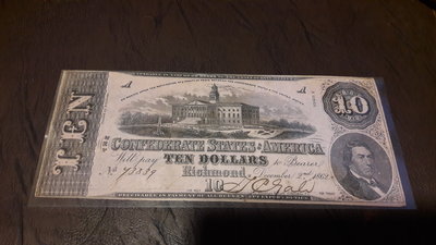 美國 邦聯州 1864年紙鈔實物如圖