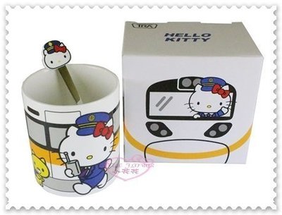 ♥小公主日本精品♥Hello Kitty 新太魯閣號 咖啡杯 陶瓷杯 附木蓋 馬克杯 附湯匙 11277309