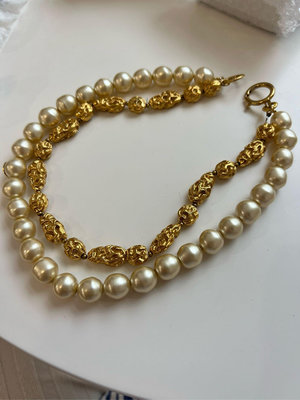 （W21）本週福利❣️✨ N2V✨Vintage✨百搭美物✨ CHANEL 老香雙鍊異材質雙層珍珠項鍊