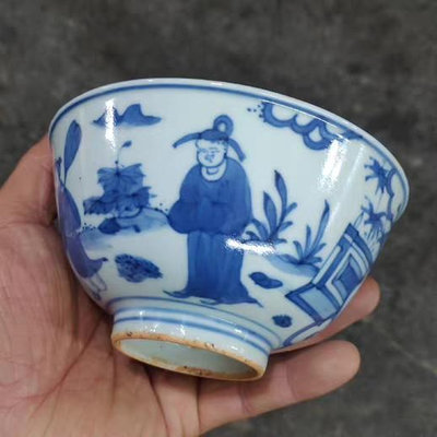 明代大明萬歷年制青花人物陶瓷碗尺寸11×6