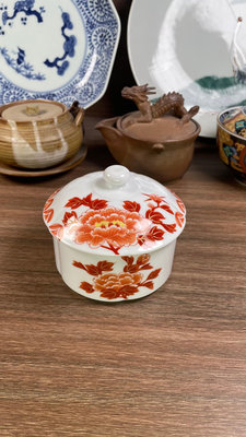 日本回流瓷器 有田光峰作 錦松梅蓋罐，蓋碗，全新品底在銘！
