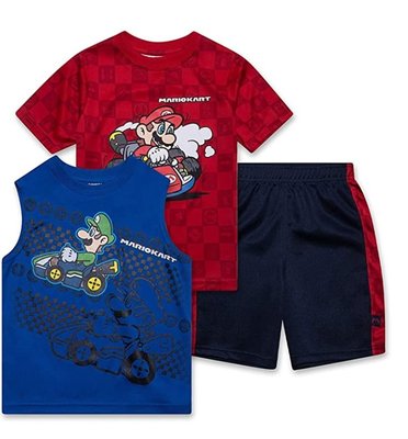 預購 Super Mario Brothers Kart 馬力歐賽車 童款 套裝 上衣+背心+短褲