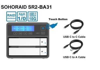 SR2-BA31 USB 3.2 Gen 2 磁碟陣列 RAID 0 ,1