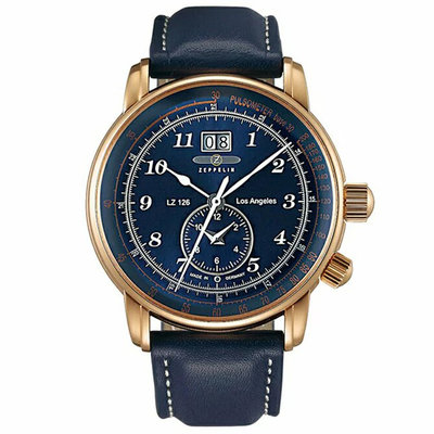ZEPPELIN 齊柏林飛船 LZ126 8646-3 手錶 42mm 德國錶 日期視窗 藍色面盤 藍色皮錶帶 男錶女錶
