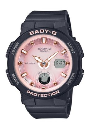 【萬錶行】CASIO BABY G 粉紅沙灘 防震雙顯電子錶 BGA-250-1A3