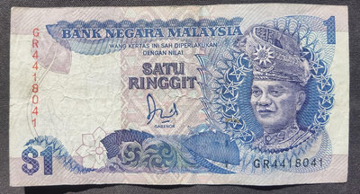 馬來西亞 1林吉特 紙幣 p-27b 1989再版  4418041 7品 分段箔
