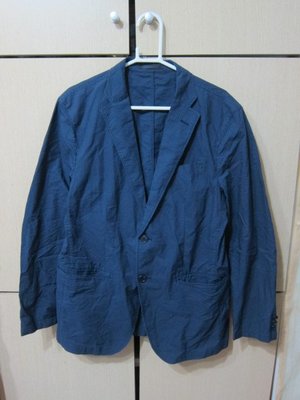 衣市藍~UNIQLO 細格紋薄西裝外套 (L~) (221018)
