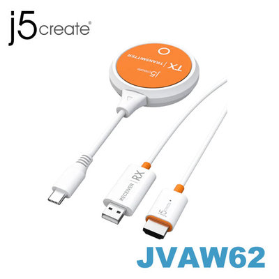 【MR3C】含稅附發票 j5 create JVAW62 1080p 高畫質無線 USB-C / HDMI影音傳輸器