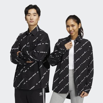 南◇2022 3月 adidas OG 男女 長袖 襯衫 情侶裝 三葉草 印花 白HU1228 黑 HU1229