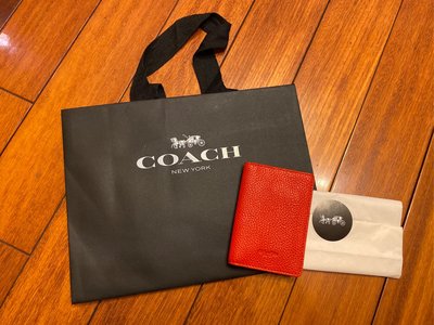 全新 國際精品 COACH 經典橘紅 皮革 卡夾/零錢包 附贈品牌手提袋 現貨一個 600元