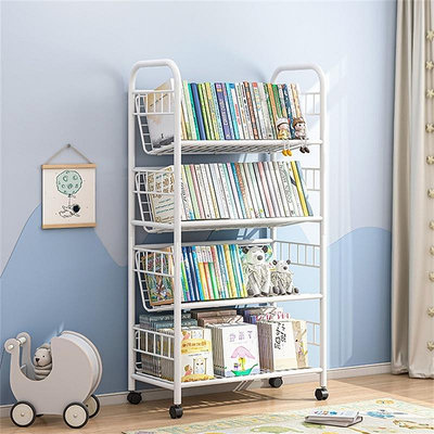 兒童書架閱讀落地置物架可移動帶輪鐵藝家用區簡易書柜繪本收納架