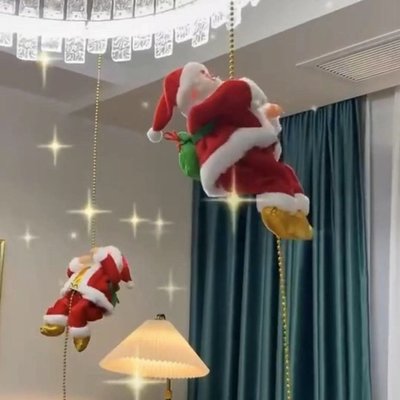 特賣-聖誕節 聖誕節掛飾 聖誕節服裝 【AISH】聖誕節場景布置裝飾品會爬梯子爬繩的聖誕老人